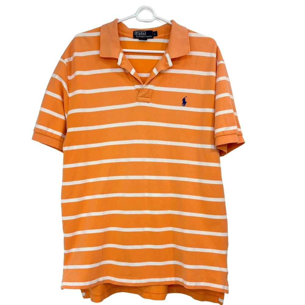 Polo by Ralph Lauren Men's Orange White Stripe Short Sleeve Shirt Size Large